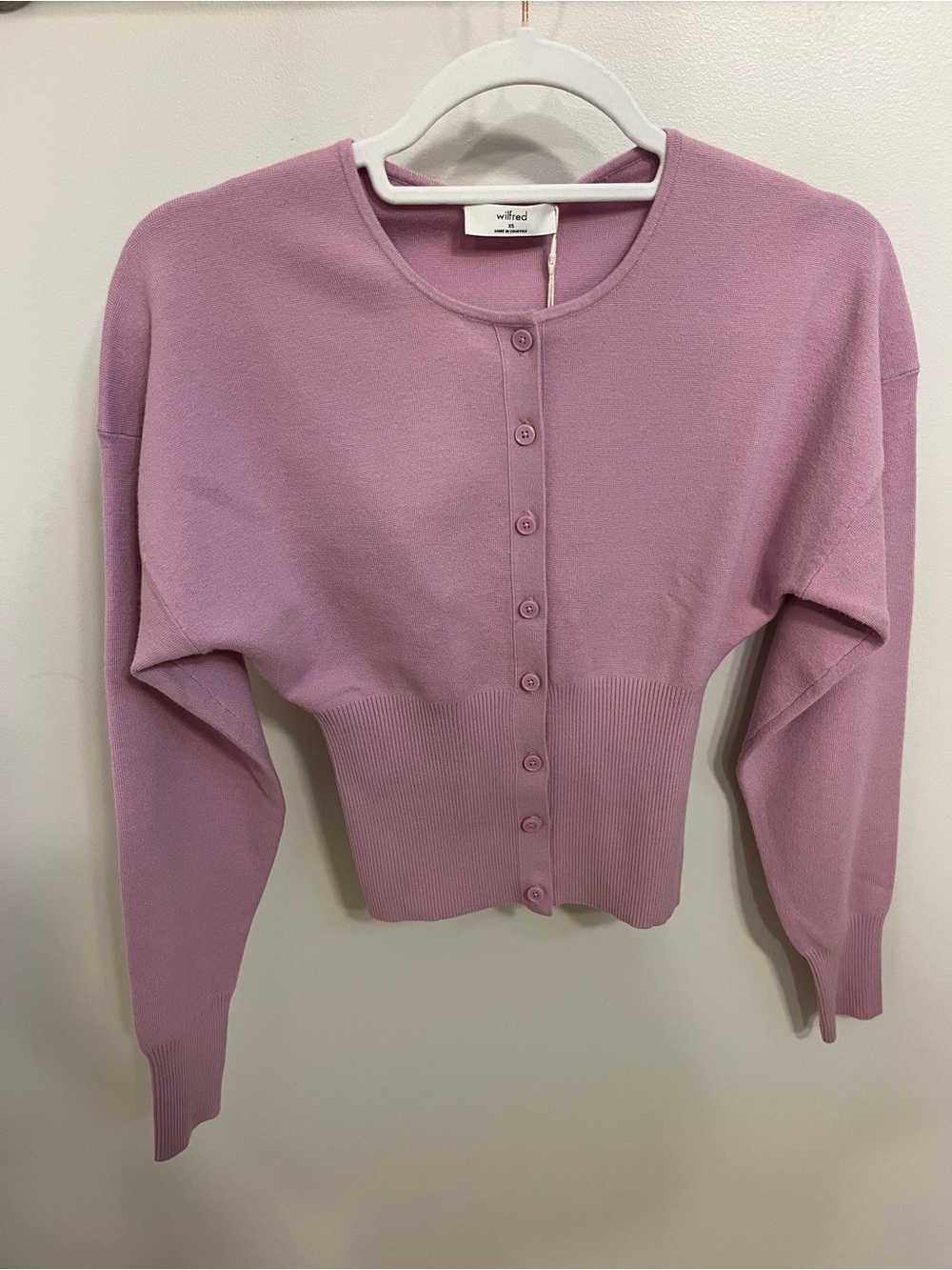 Aritzia Wilfred Cropped Button-Front Sweater - Pinkish Purple